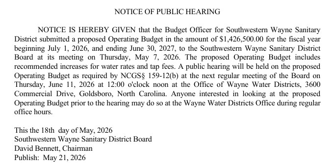 Southwestern Public Hearing Notice